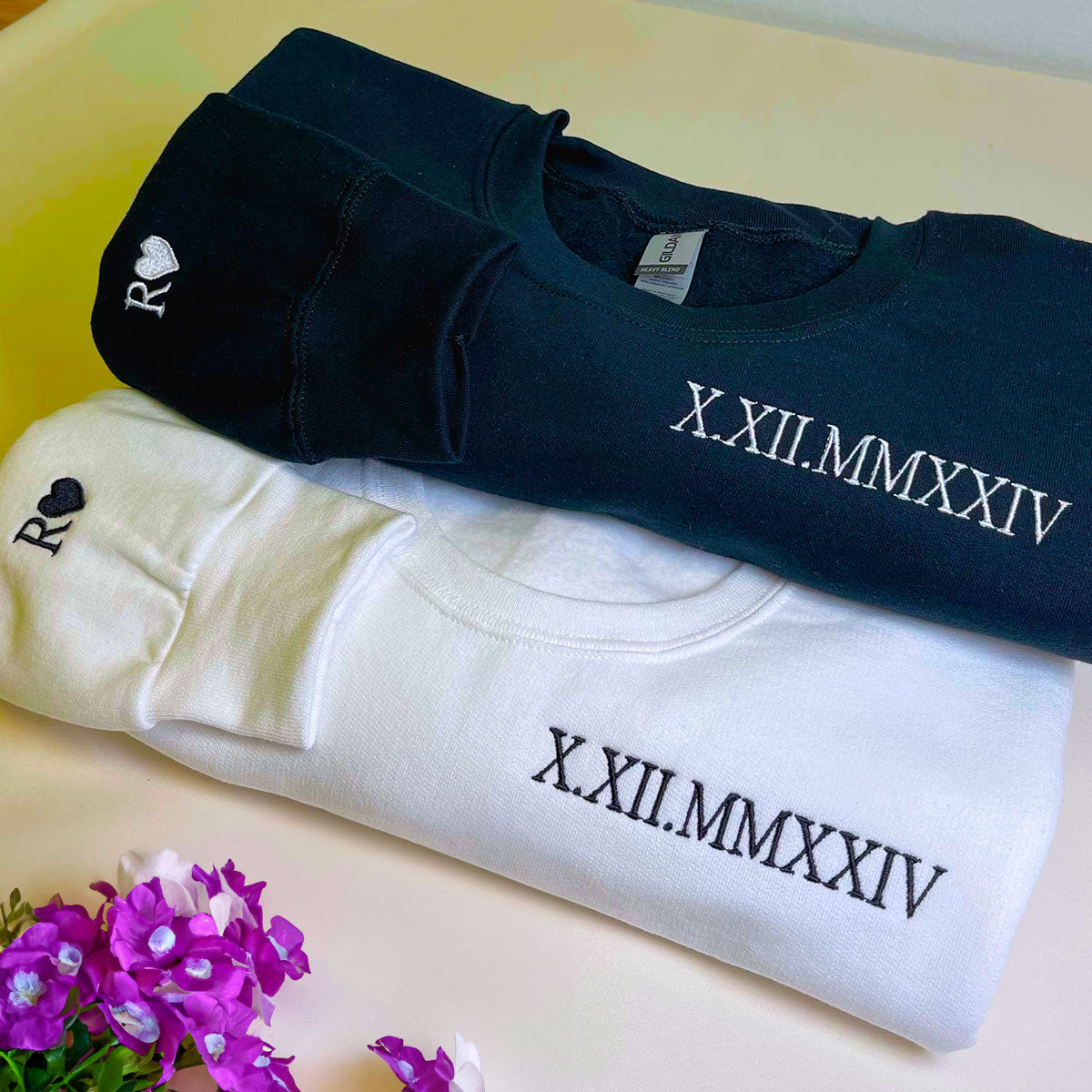 Personalized Roman Numeral Date and Initial Perfect for Couple's Anniversary Embroidered Shirt