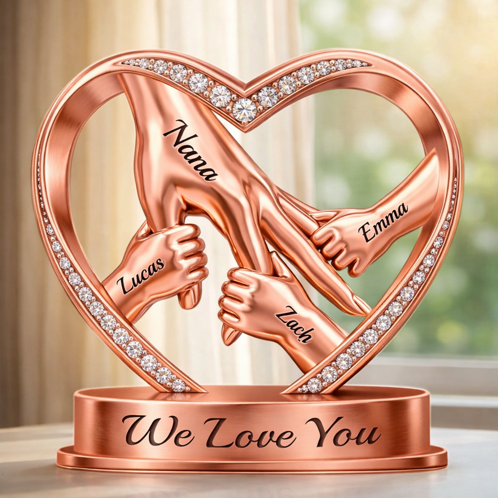 Mom & Kids Holding Hands Jewelry Effect Heart - Personalized Acrylic Plaque - Gift For Mom, Grandma, Mother's Day Gift