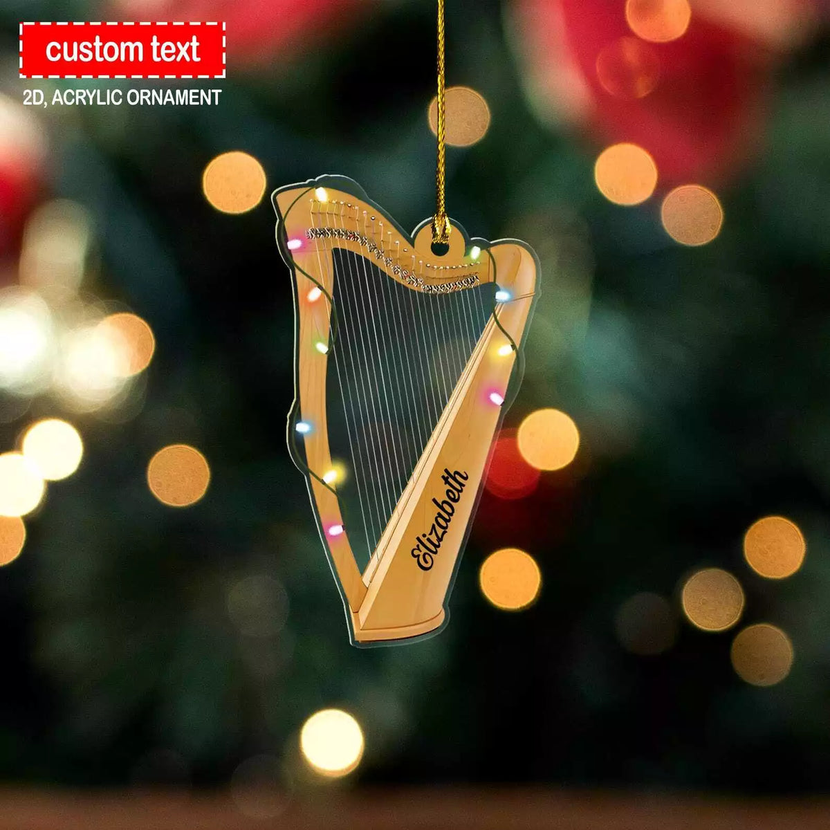 Harp Christmas Lights Ornament Custom Harp 2d Flat Ornament Harp Lover Gift
