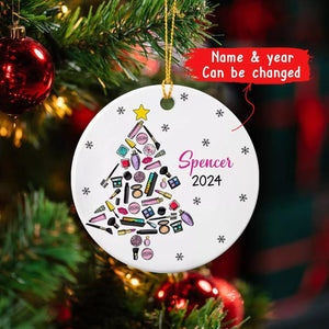 Makeup Artist Christmas Tree Ornament, Personalized Makeup Tools Ceramic Orna...