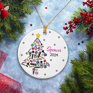Makeup Artist Christmas Tree Ornament, Personalized Makeup Tools Ceramic Orna...