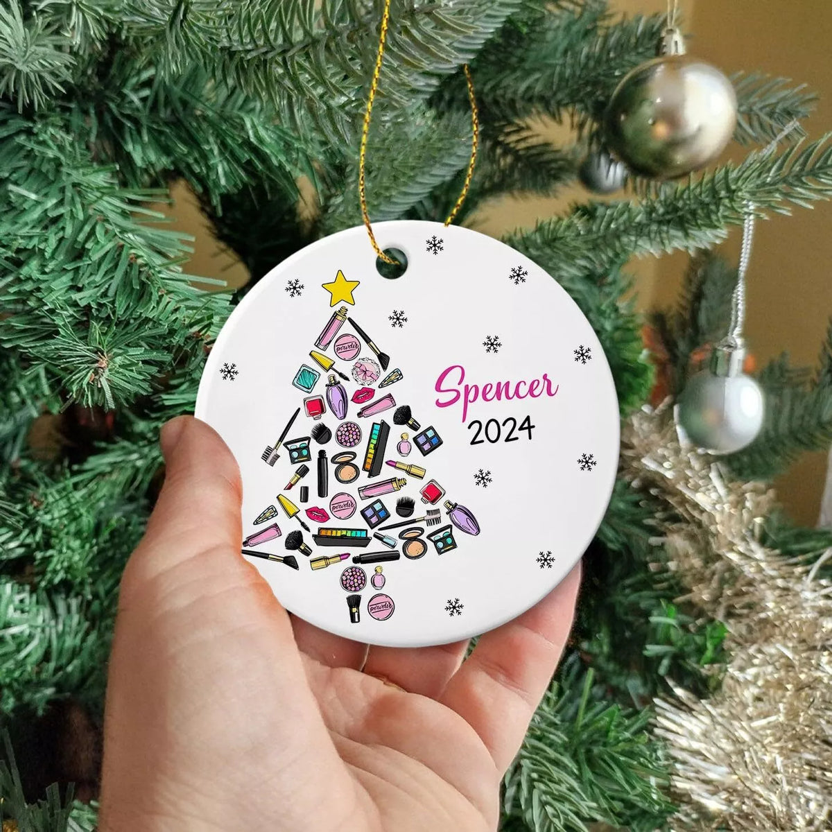 Makeup Artist Christmas Tree Ornament, Personalized Makeup Tools Ceramic Orna...
