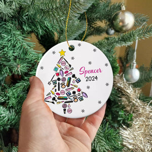 Makeup Artist Christmas Tree Ornament, Personalized Makeup Tools Ceramic Orna...