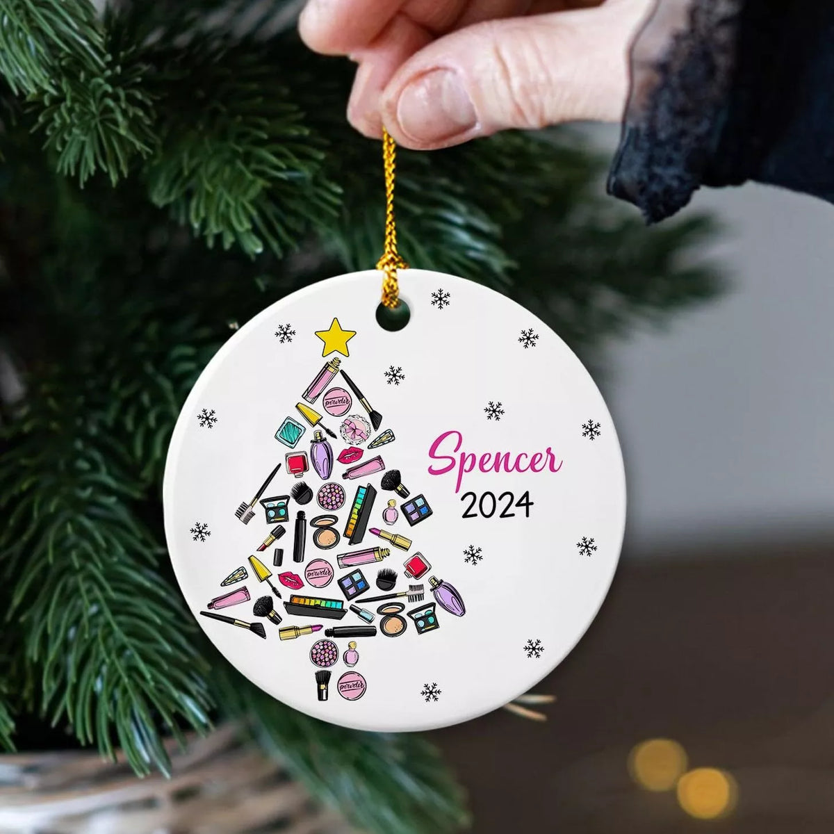 Makeup Artist Christmas Tree Ornament, Personalized Makeup Tools Ceramic Orna...
