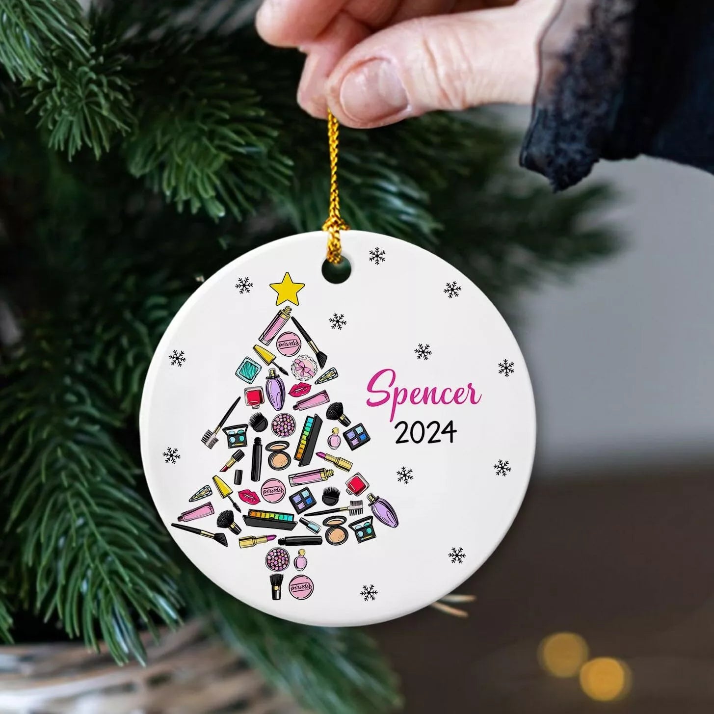 Makeup Artist Christmas Tree Ornament, Personalized Makeup Tools Ceramic Orna...