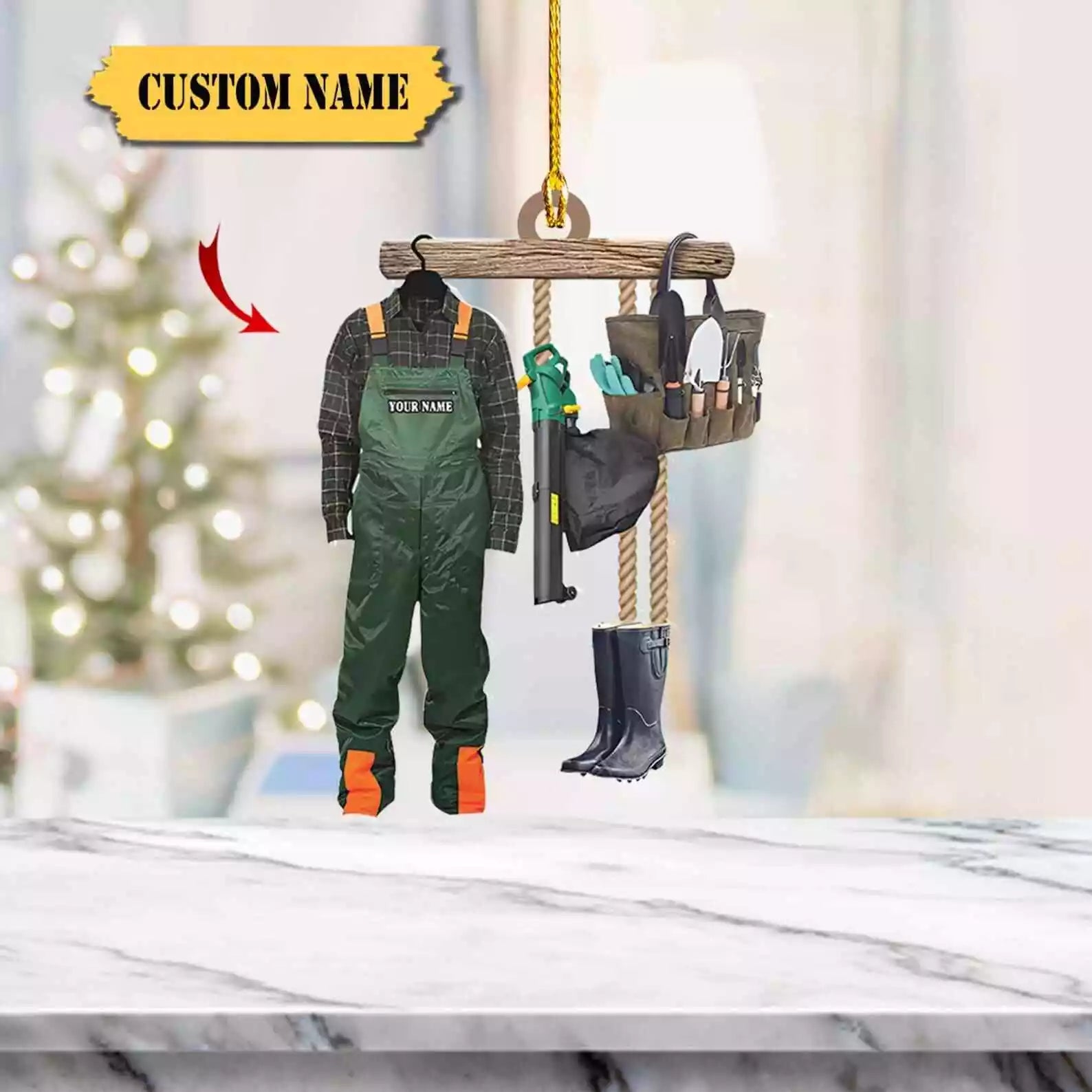 Custom Gardening Ornament Flat 2d Personalized Gardener Gift With Tools Outfit