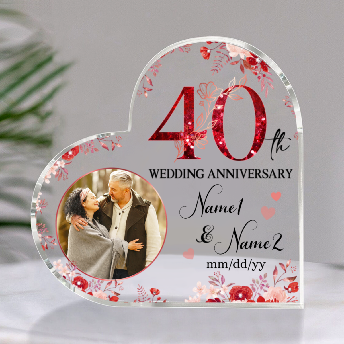 40th Wedding Anniversary Heart Acrylic Plaque, Personalized 40th Anniversary Gift For Parents, Ruby Anniversary Presents, 40 Year Anniversary Gifts