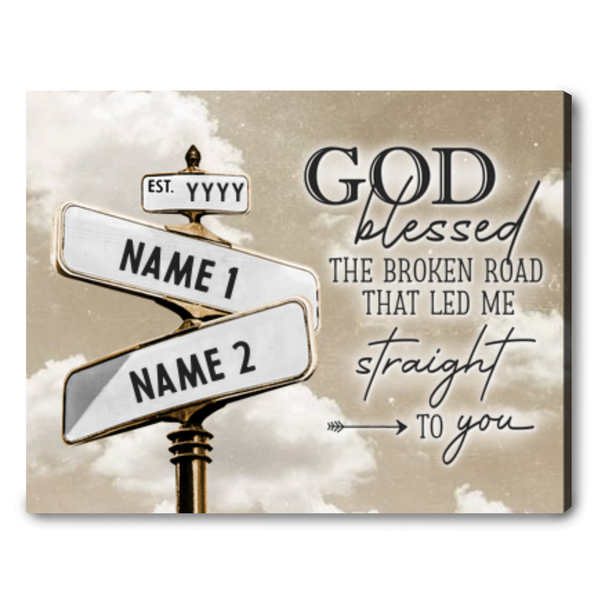 The Broken Road Custom Name Canvas Personalized Couple s Street Sign Art