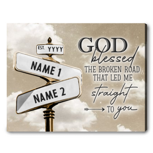 The Broken Road Custom Name Canvas Personalized Couple s Street Sign Art