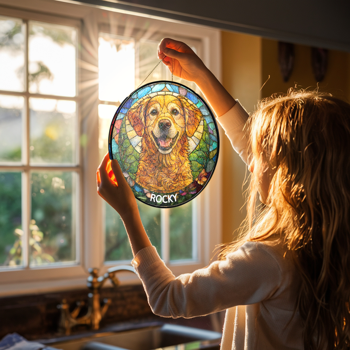 Custom Photo Portrait Dog Cat Family - Personalized Stained Glass Window Hanging Suncatcher sd.png