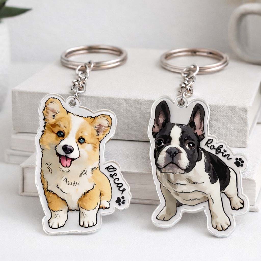 Personalized Pet Portrait Keychain, Custom Dog Keychain, Dog Lover Gift, Gifts For Pet Lover, Cute Dog Photo Keychain, Dog Acrylic Keychain