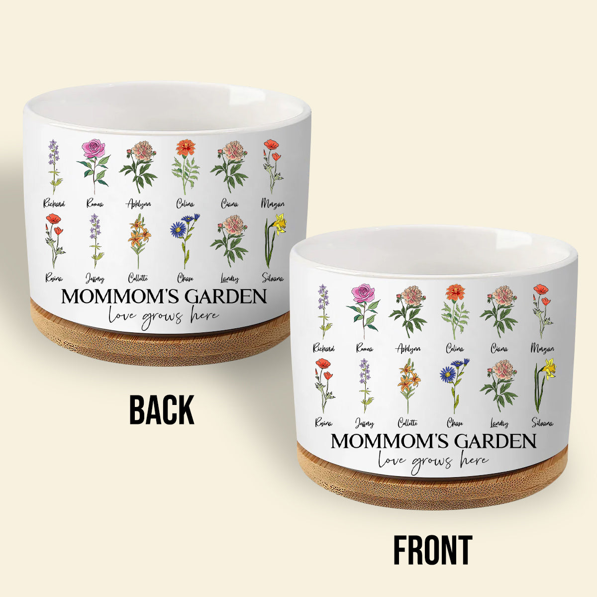 Mother's Day Gift Personalized Grandma's Garden Outdoor Flower Pot With Grandkids Name and Birth Flower For Mother's Day