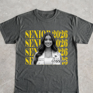 Personalised Vintage Photo And Year Senior Shirt: Custom Graduate Picture Shirt, Class of 2026 Graduation Gift, Retro Senior Boy Girl Shirt
