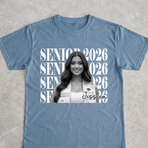 Personalised Vintage Photo And Year Senior Shirt: Custom Graduate Picture Shirt, Class of 2026 Graduation Gift, Retro Senior Boy Girl Shirt