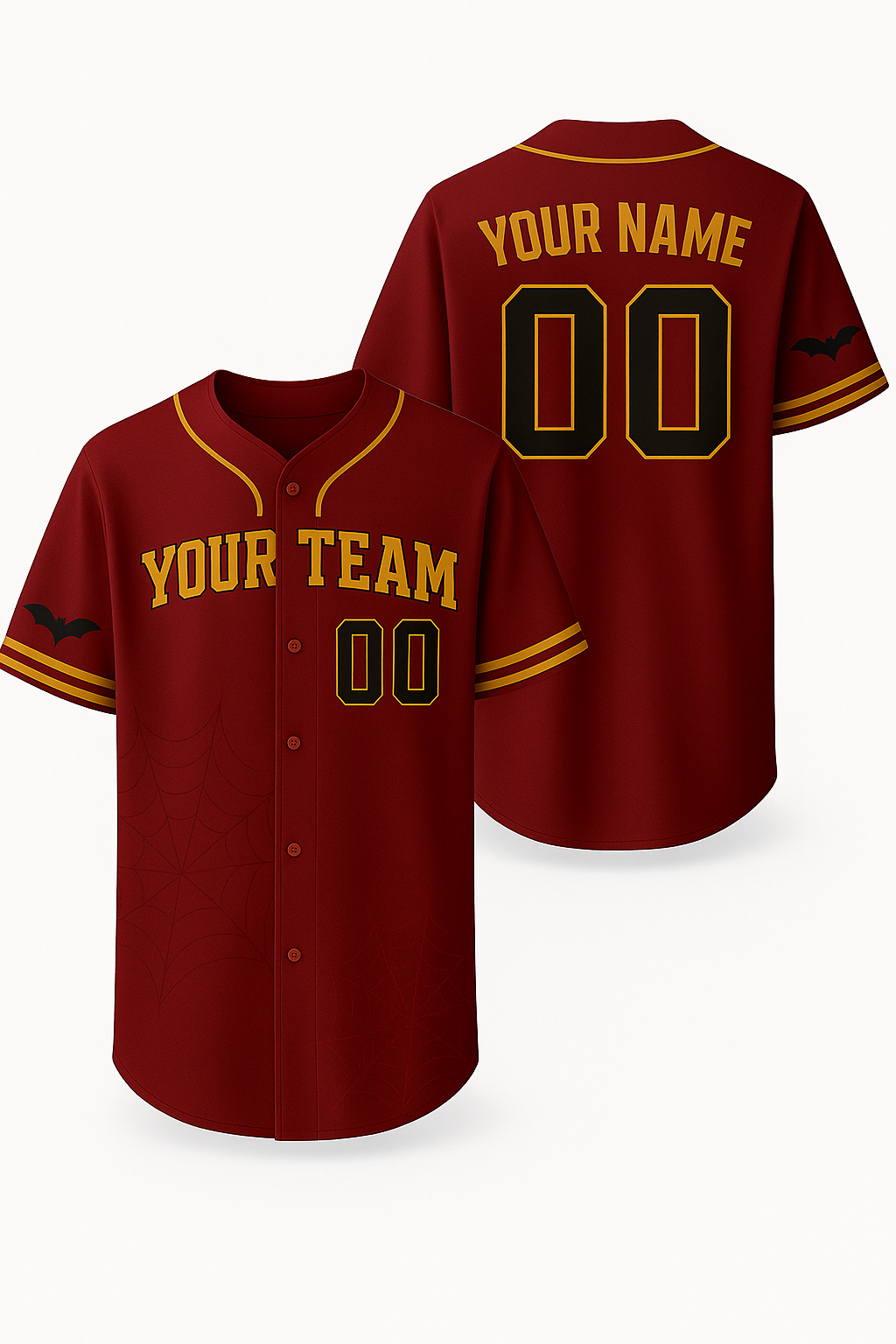 Custom Halloween Baseball Jersey – Personalized Team Name & Number – Red & Gold Sports Jersey