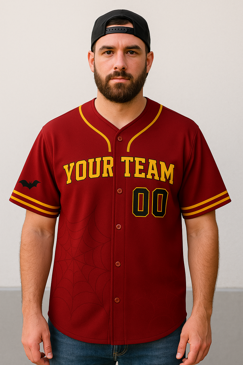 Custom Halloween Baseball Jersey – Personalized Team Name & Number – Red & Gold Sports Jersey