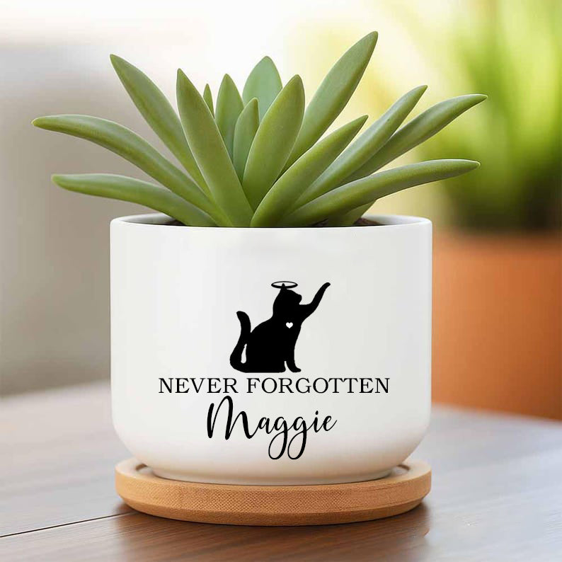 Memorial planter, Cat memorial gift, Remembrance gift, pet memorial gift, loss of pet, loss of cat, custom flower pot, Never Forgotten