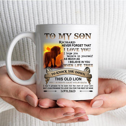To my Son Love Lion Coffee Mug Cool Birthday Gifts Mug, To My Son Mug From Dad Father's Day Gift
