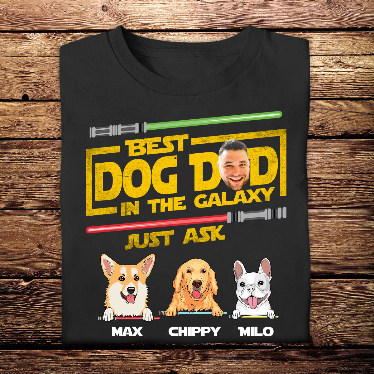 BestCustom Personalized T Shirt Best Dog Dad in The Galaxy Funny Custom Photo Apparel for Father s Day Birthday Anniversary S