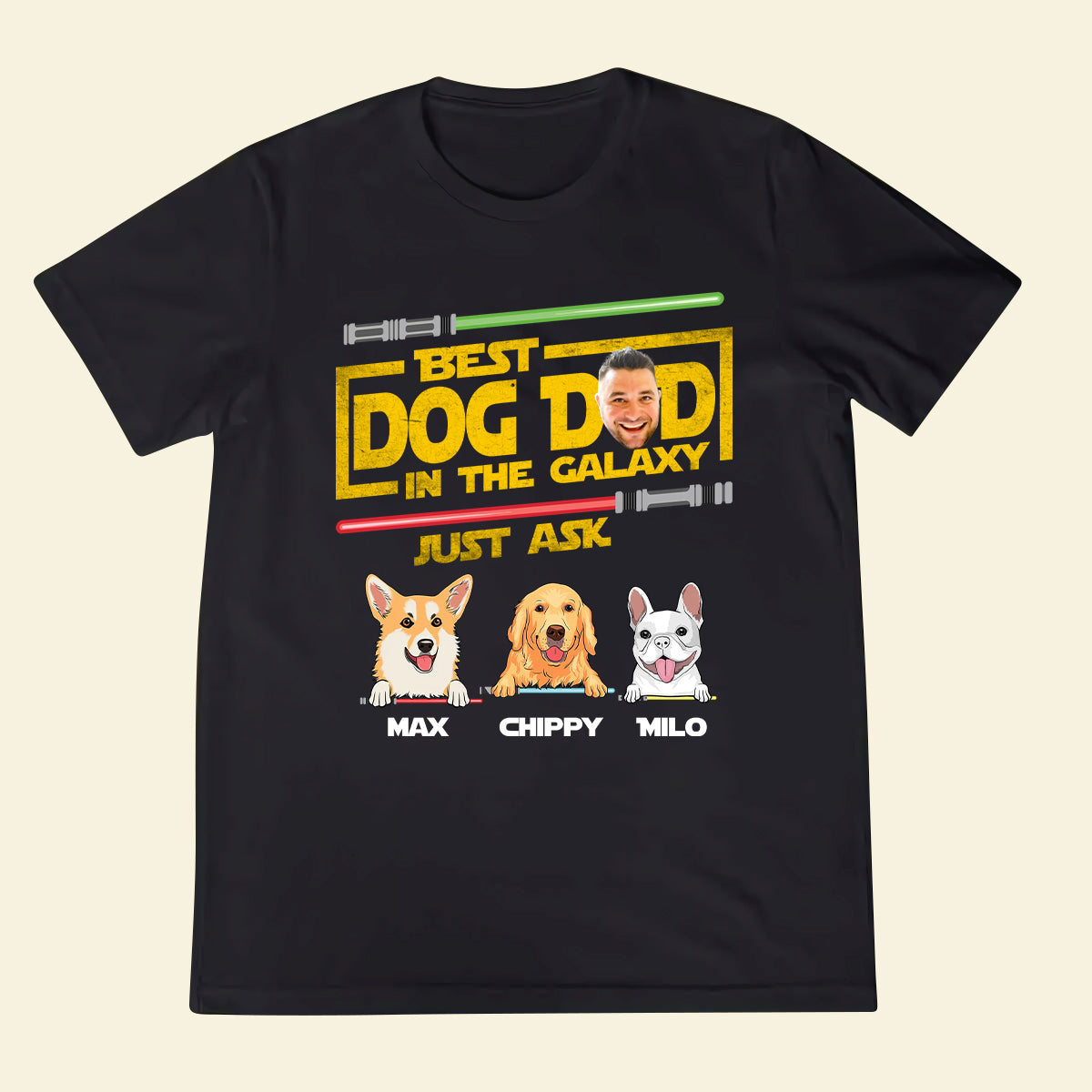 Personalized T-Shirt - Best Dog Dad In The Galaxy - Funny Custom Photo Apparel for Father's Day Birthday Anniversary