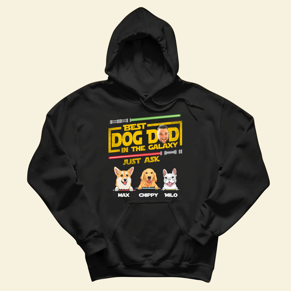 Personalized T-Shirt - Best Dog Dad In The Galaxy - Funny Custom Photo Apparel for Father's Day Birthday Anniversary