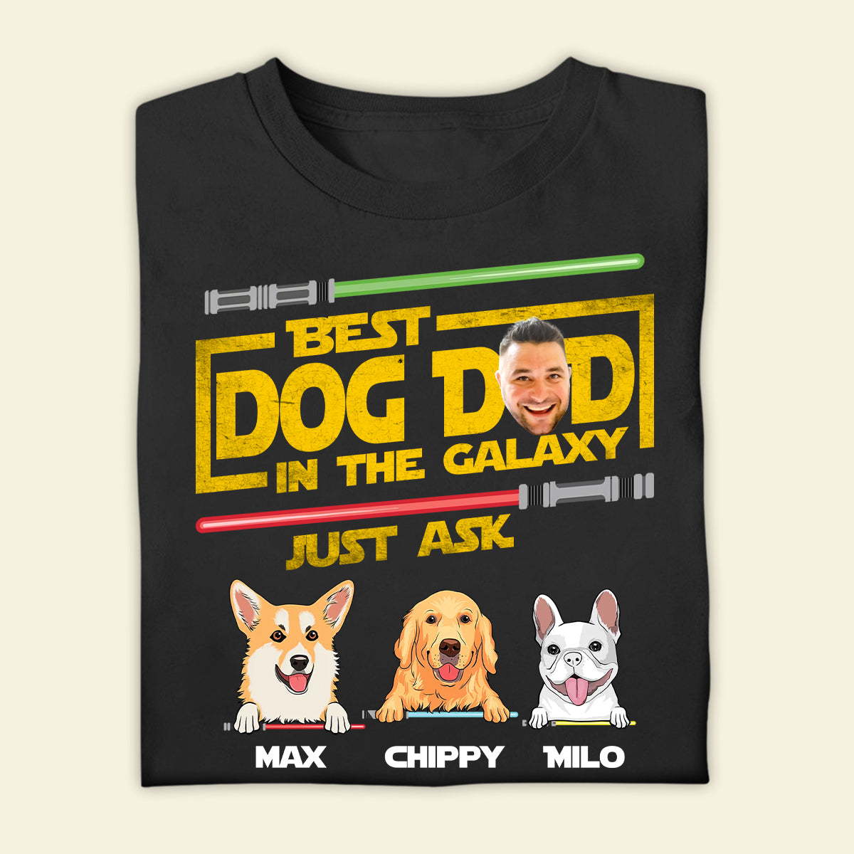 Personalized T-Shirt - Best Dog Dad In The Galaxy - Funny Custom Photo Apparel for Father's Day Birthday Anniversary