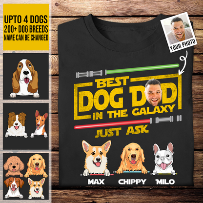 Personalized T-Shirt - Best Dog Dad In The Galaxy - Funny Custom Photo Apparel for Father's Day Birthday Anniversary