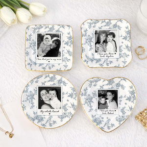Photo Gift for Mom, Mama Birthday Gifts Jewelry Dish, Toile De Jouy Photo Trinket Tray Mother of the Bride Wedding Day Keepsake