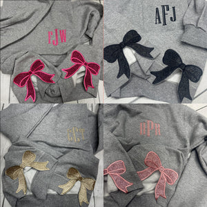 Trendy Glitter Bow Sweatshirt | Viral Side Bow Crewneck | Monogram Bow Sweatshirt | Gift for Her | Custom Crewneck | Glitter Bow Cut Out