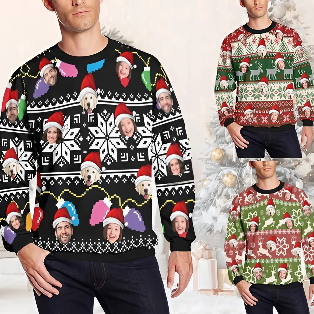 Custom Photo Ugly Christmas Sweatshirt, Custom Face Sweatshirt, Funny Ugly Christmas Sweater, Personalized Ugly Sweater