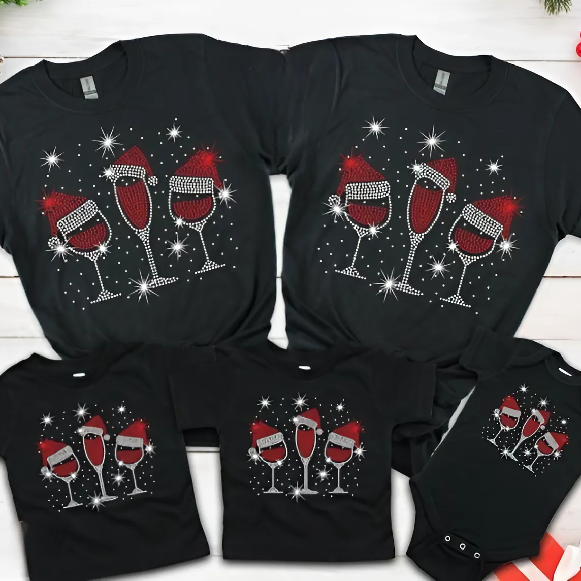 CHRISTMAS WINE GLASSES Tshirt, Wine Glasses Santa Hat Christmas Tee, Ladies xmas TShirt, Red Wine Glass Shirt Funny Christmas, Christmas