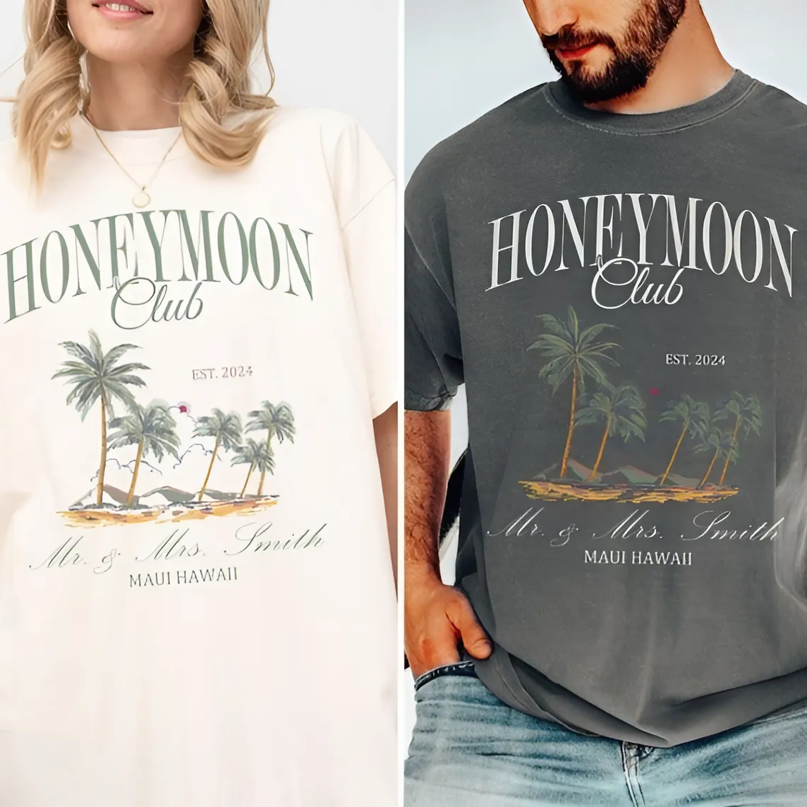 Mr and Mrs Shirts, Custom Couples Honeymoon Vacation Shirts, Just Married Shirt, Hubby Wifey Shirt, His and Hers Shirts, Honeymoon Vibes Tee