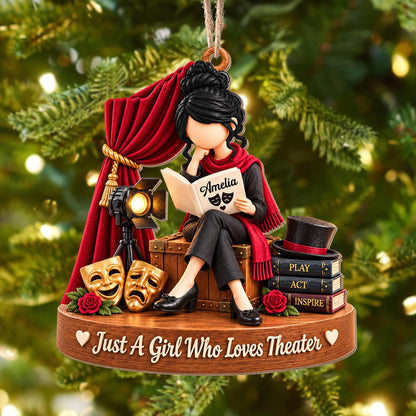 Personalized theater ornament on a Christmas tree