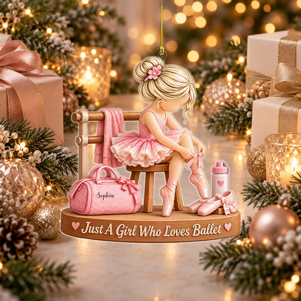Personalized ballet ornament with Christmas gifts