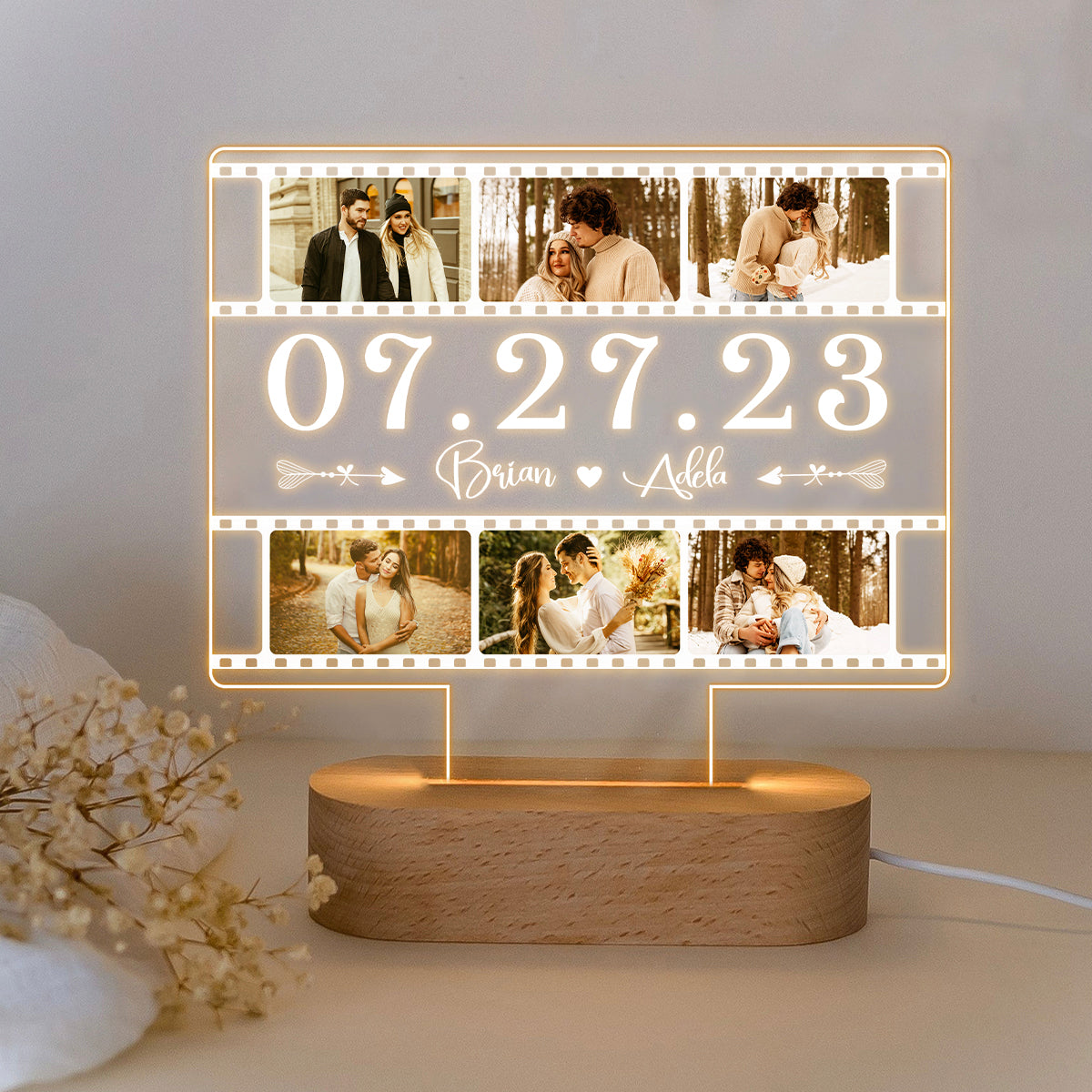 Special Date Personalized Photo Collage Acrylic Led, Valentines Day Gifts For Partner, Custom Anniversary Gift For Her And Him