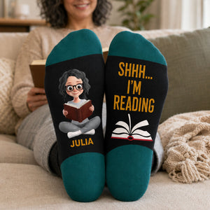 Shhhh I'm Reading - Custom Crew Socks - Personalized Bookish Gifts For Book Lovers, Bookworms, Readers