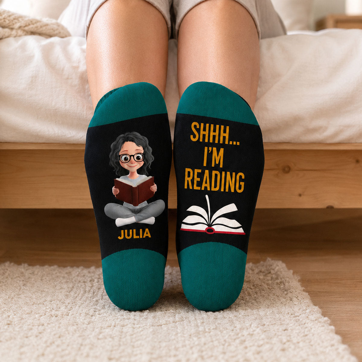 Shhhh I'm Reading - Custom Crew Socks - Personalized Bookish Gifts For Book Lovers, Bookworms, Readers