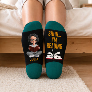 Shhhh I'm Reading - Custom Crew Socks - Personalized Bookish Gifts For Book Lovers, Bookworms, Readers