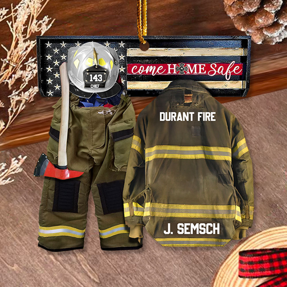 Come Home Safe Personalized Ornament Gifts For Firefighter Fireman, Fireman Dad Gift, Acrylic Hanger Gift Idea For Husband, Dad, Father's Day Gift