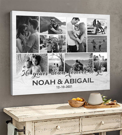 50 Years Anniversary Collage Gift, 50th Anniversary Gift, 50 Years Down Forever To Go Canvas
