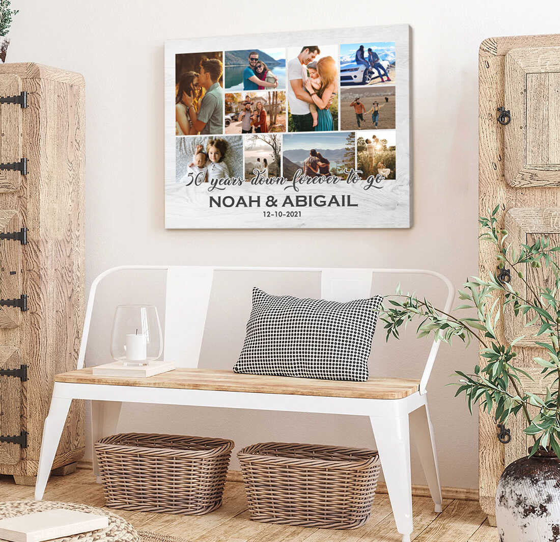 50 Years Anniversary Collage Gift, 50th Anniversary Gift, 50 Years Down Forever To Go Canvas