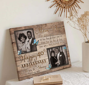 40th Wedding Anniversary Gift For Parents, Personalized Canvas Print Gift For Couple Anniversary
