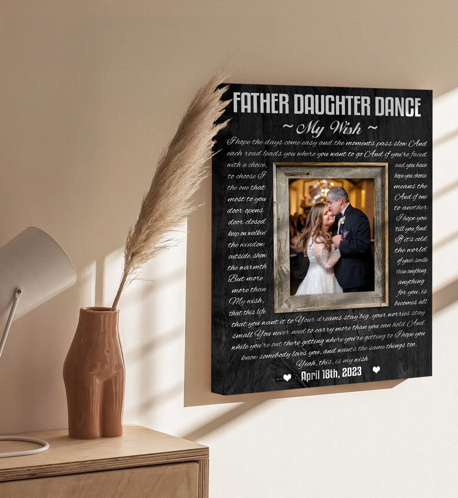 Father Daughter Dance Photo Canvas Wall Art, Father of the Bride Rustic Wedding Gift