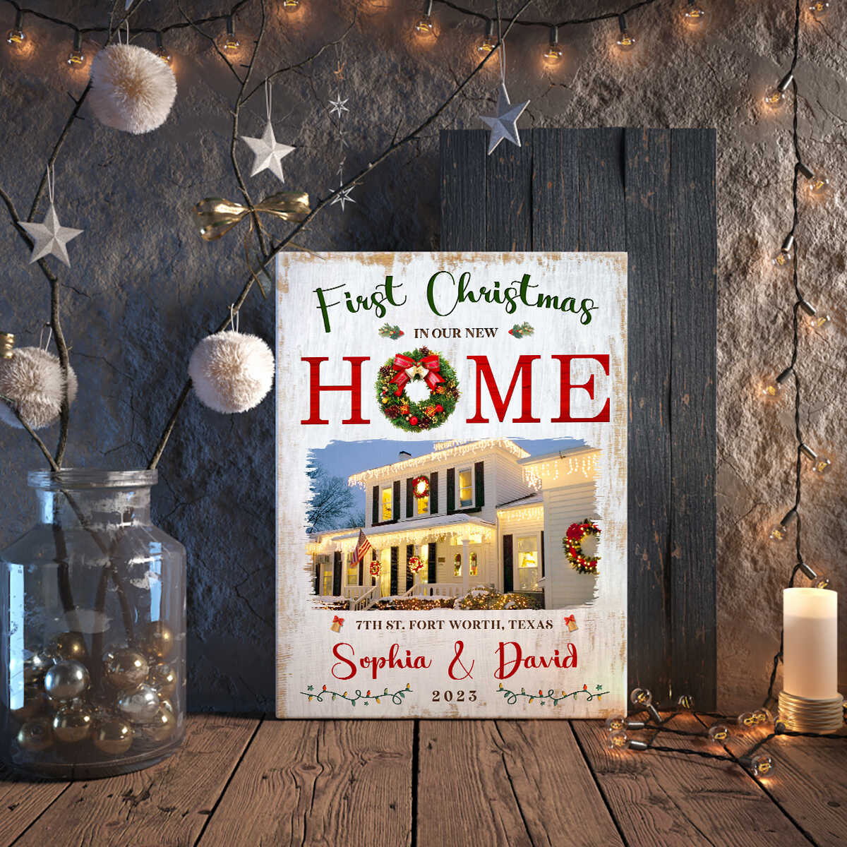 Personalized First Home Photo Canvas, Housewarming Gift, Realtor Client Gift, New Home Gift, Christmas Wall Decor Christmas Gift For Family