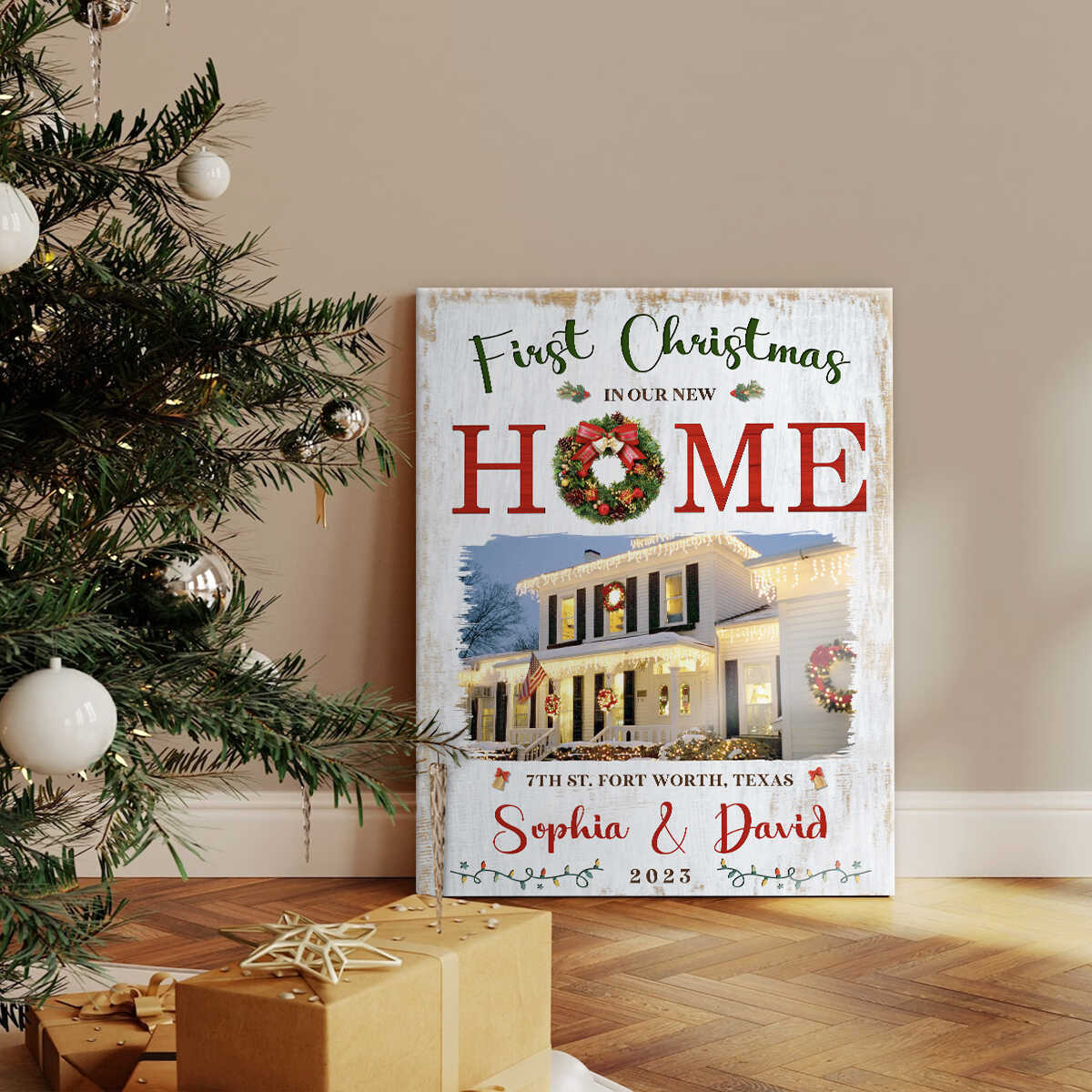 Personalized First Home Photo Canvas, Housewarming Gift, Realtor Client Gift, New Home Gift, Christmas Wall Decor Christmas Gift For Family
