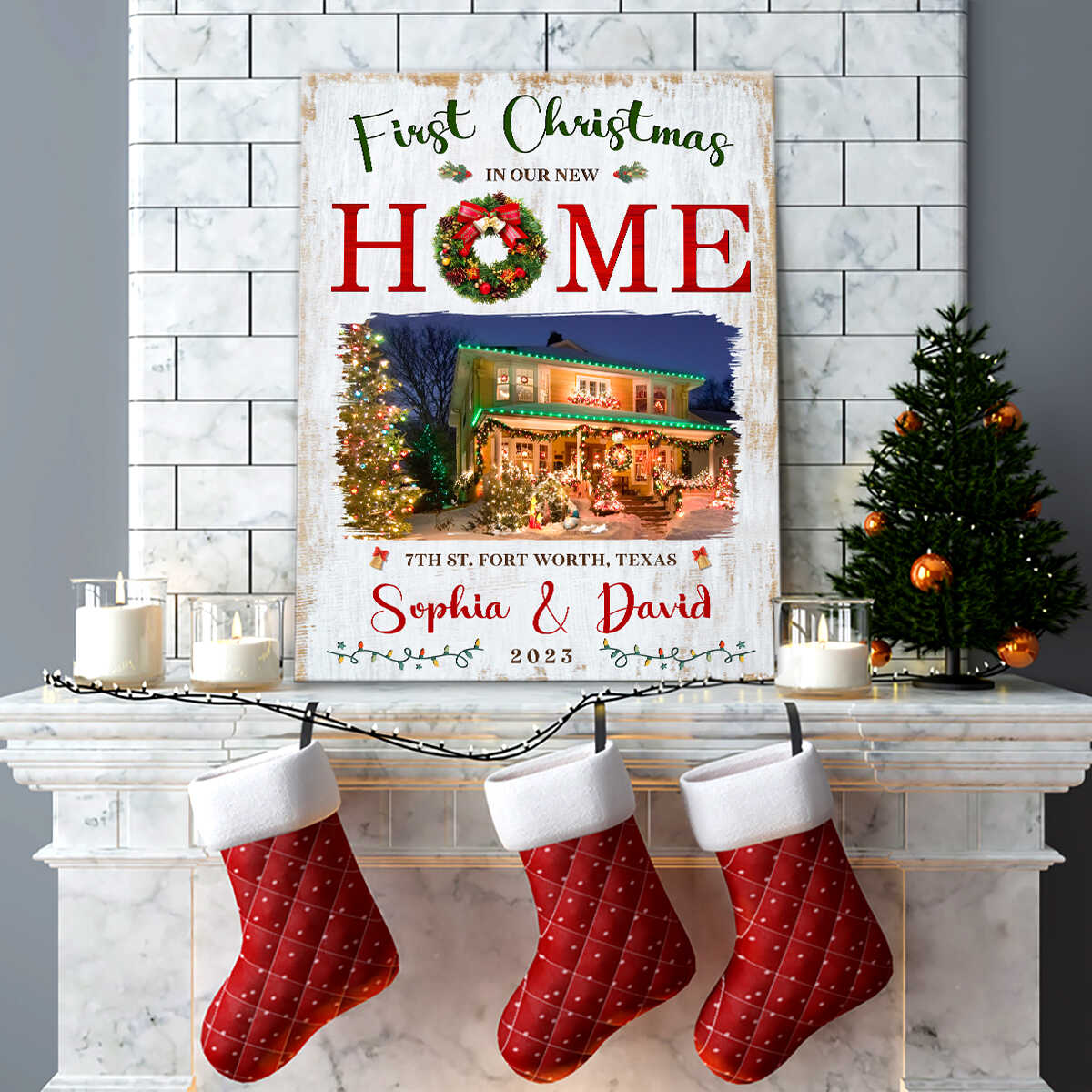 Personalized First Home Photo Canvas, Housewarming Gift, Realtor Client Gift, New Home Gift, Christmas Wall Decor Christmas Gift For Family