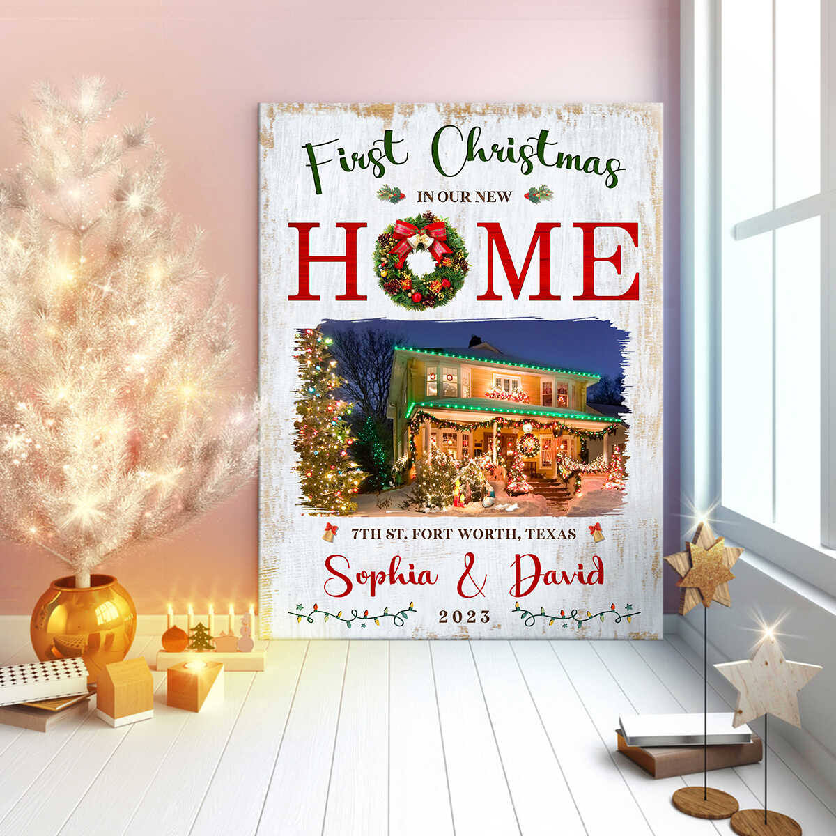 Personalized First Home Photo Canvas, Housewarming Gift, Realtor Client Gift, New Home Gift, Christmas Wall Decor Christmas Gift For Family