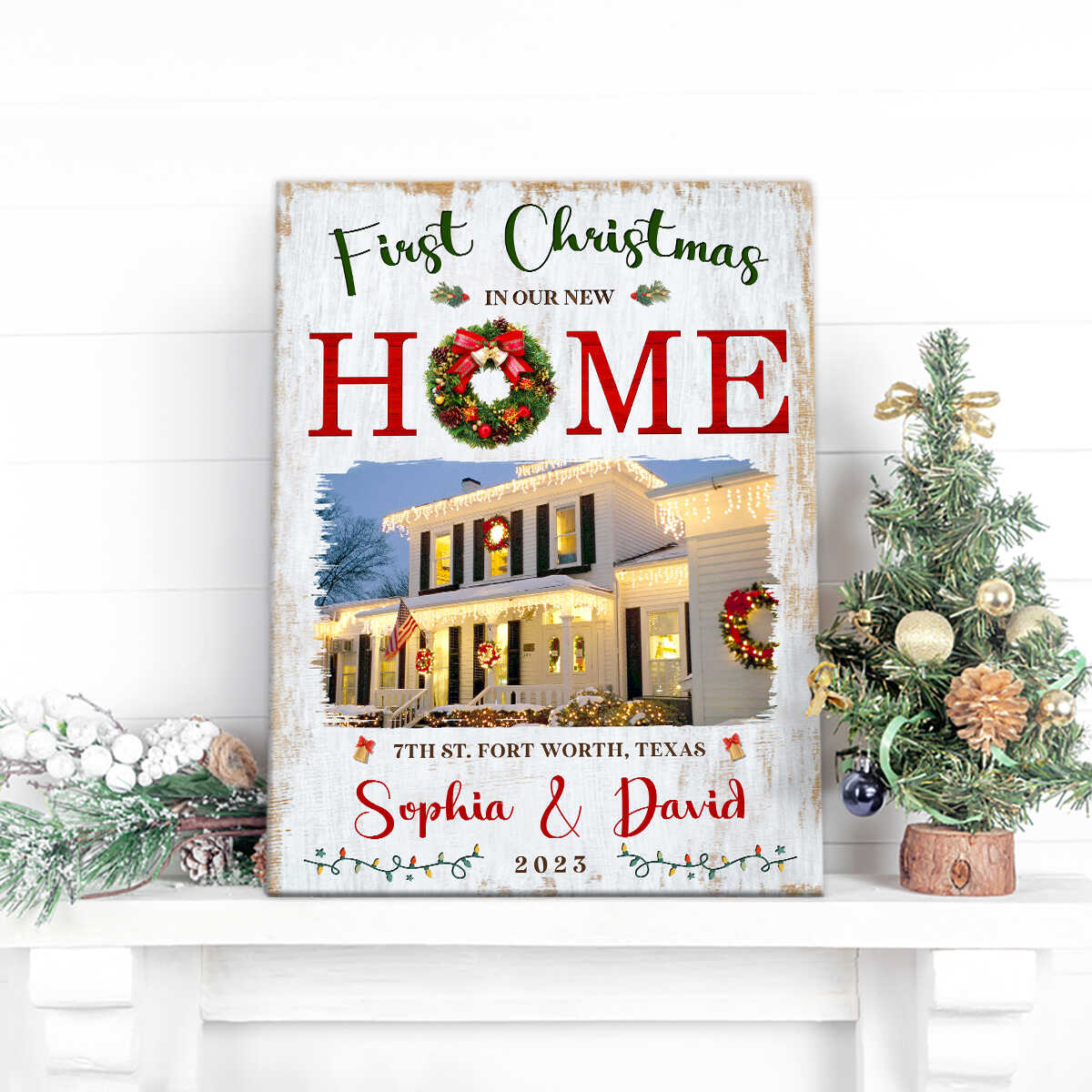 Personalized First Home Photo Canvas, Housewarming Gift, Realtor Client Gift, New Home Gift, Christmas Wall Decor Christmas Gift For Family