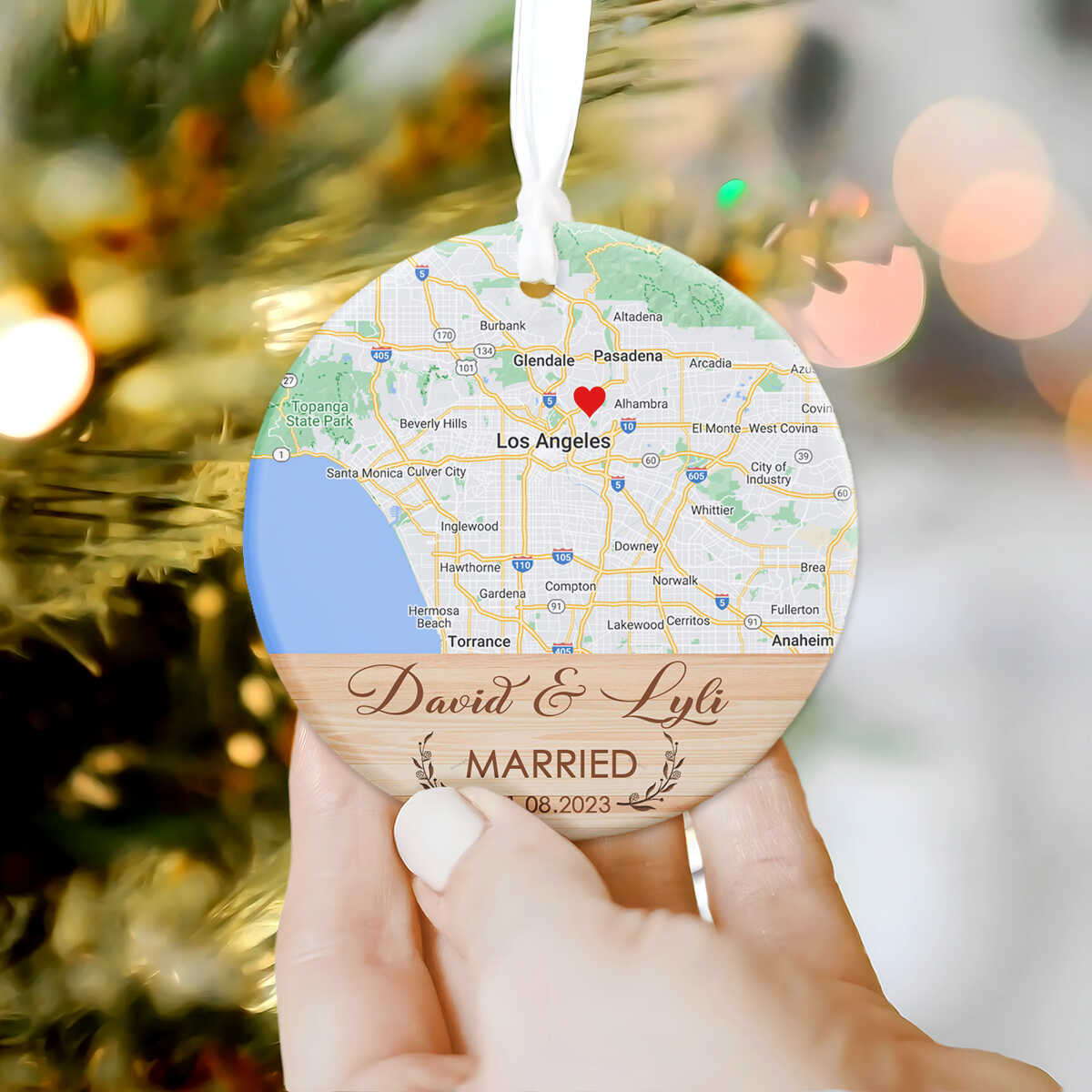 Married Ornament, Custom Map Ornament, Wedding Map Ornament, Personalized Wedding Gift For Couple, Mr and Mrs Gift, Christmas Ornament