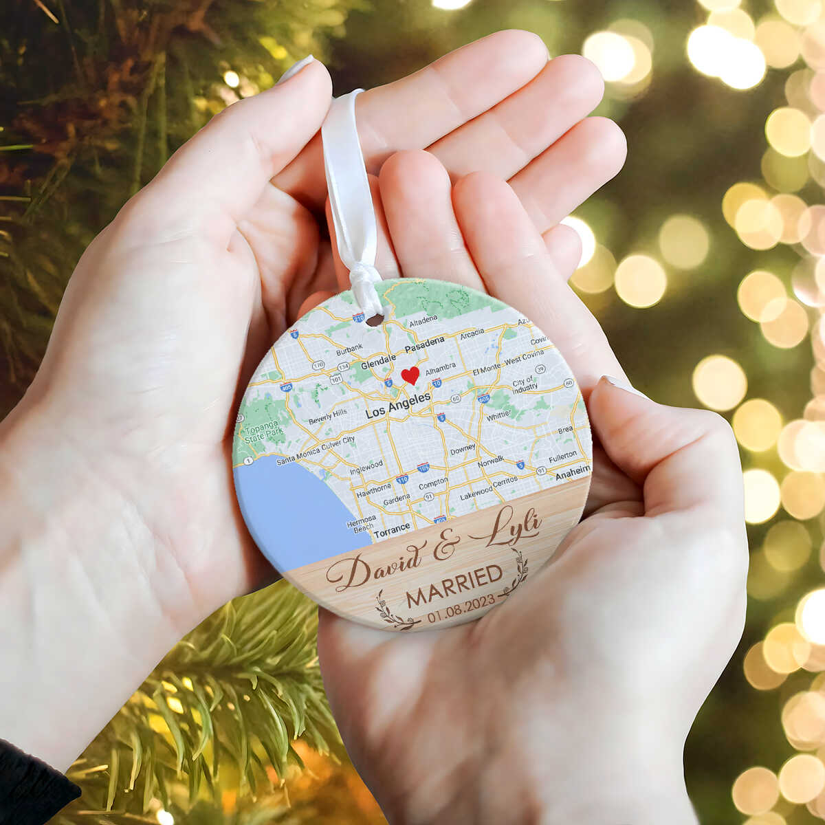 Married Ornament, Custom Map Ornament, Wedding Map Ornament, Personalized Wedding Gift For Couple, Mr and Mrs Gift, Christmas Ornament